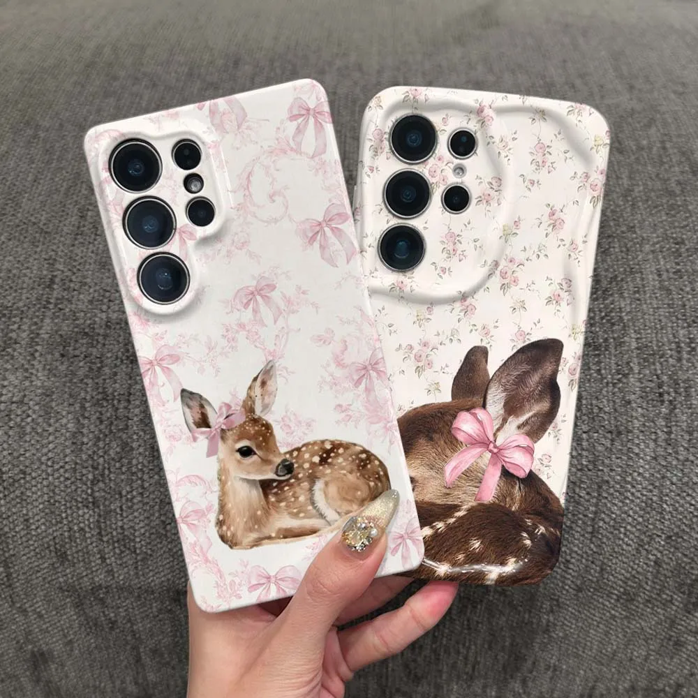 Cute Deer Pattern Cover For Samsung Galaxy S26 S25 S24 S23 S22 FE Plus Ultra Feilin Phone Case Wave Oil Phone Case