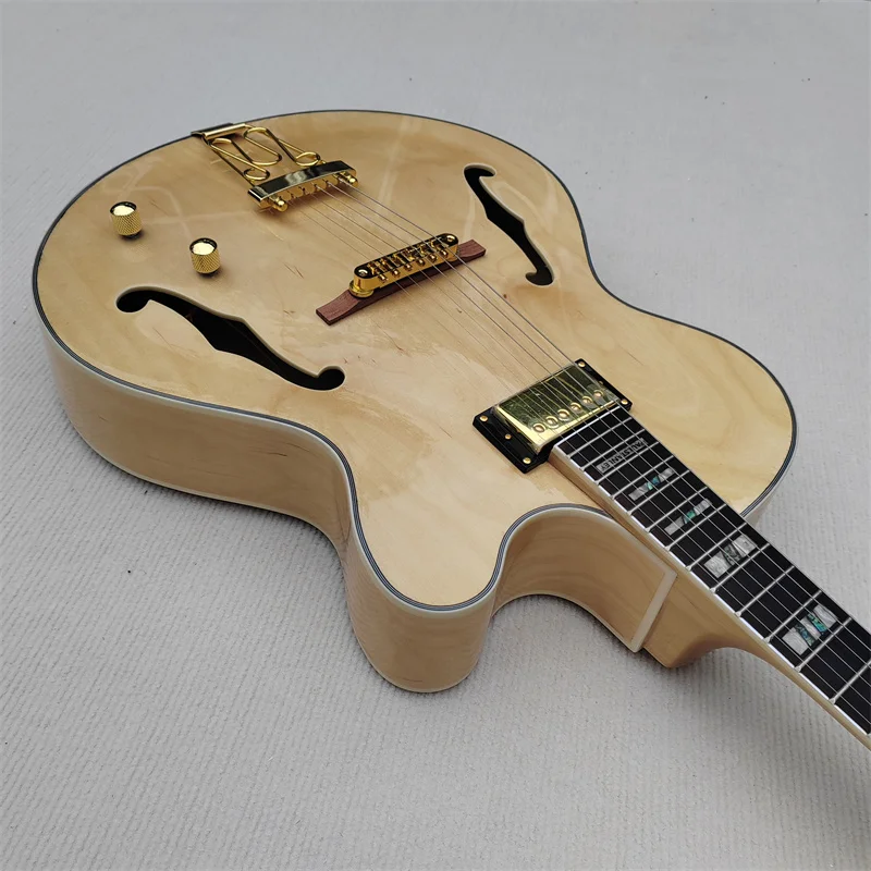 Classic F Hole Wood Color Electric Guitar, You Can Customize the Color You Like Ln Stock , Free Shipping