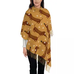 Dachshund Dogs Cartoon Scarf for Women Winter Fall Reversible Shawls Wrap Animal Wiener Dog Long Scarves with Tassel Lightweight