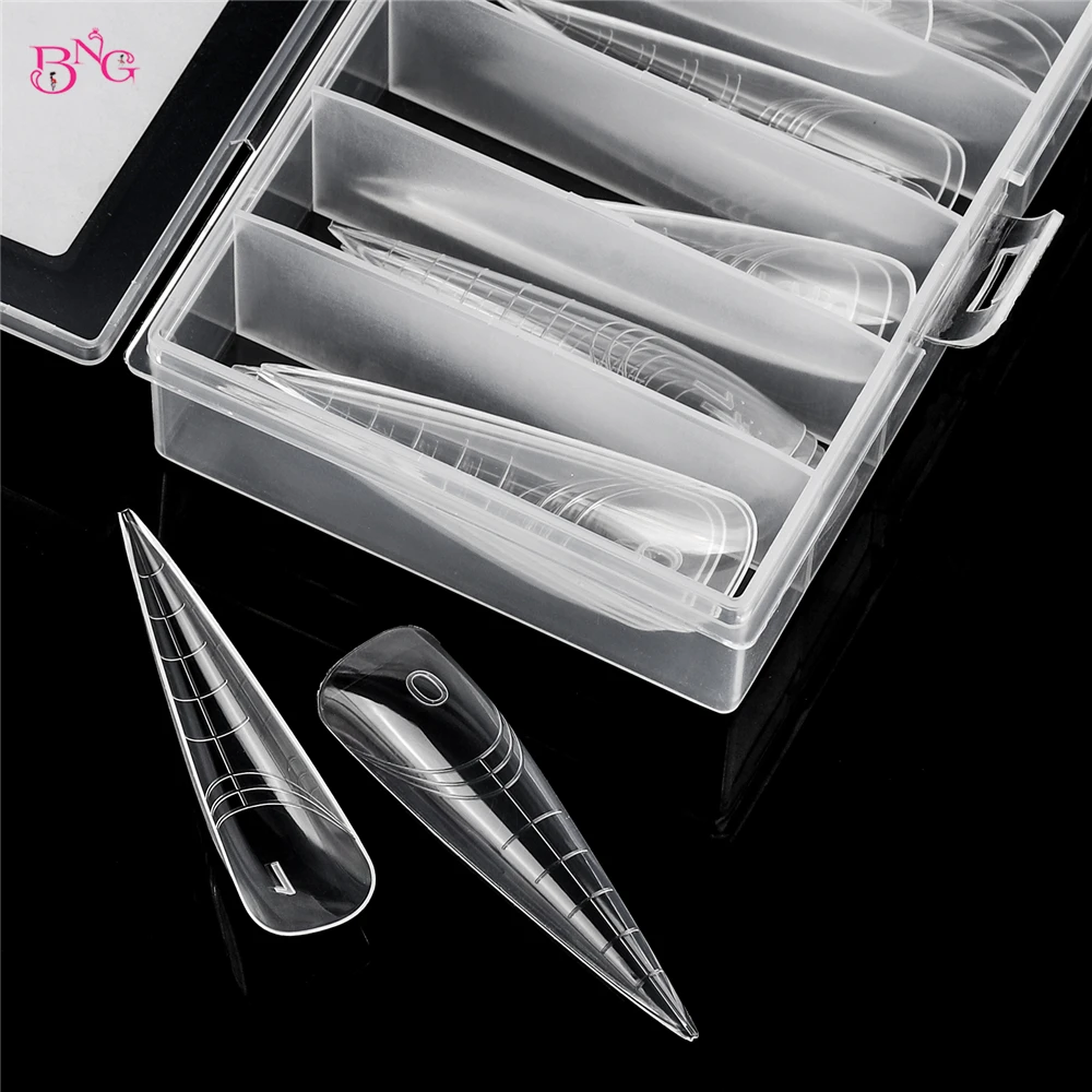 BNG 70Pcs Extra Long Dual Forms Stiletto 4XL Reusable Full Cover Acrylic Builder Solid Hard Gel Extension Nail Molds