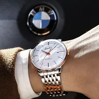 Reloj mecánico automático ultradelgado Simple para hombre, reloj de acero inoxidable, resistente al agua, calendario luminoso, bobinado automático, 42mm, lujo