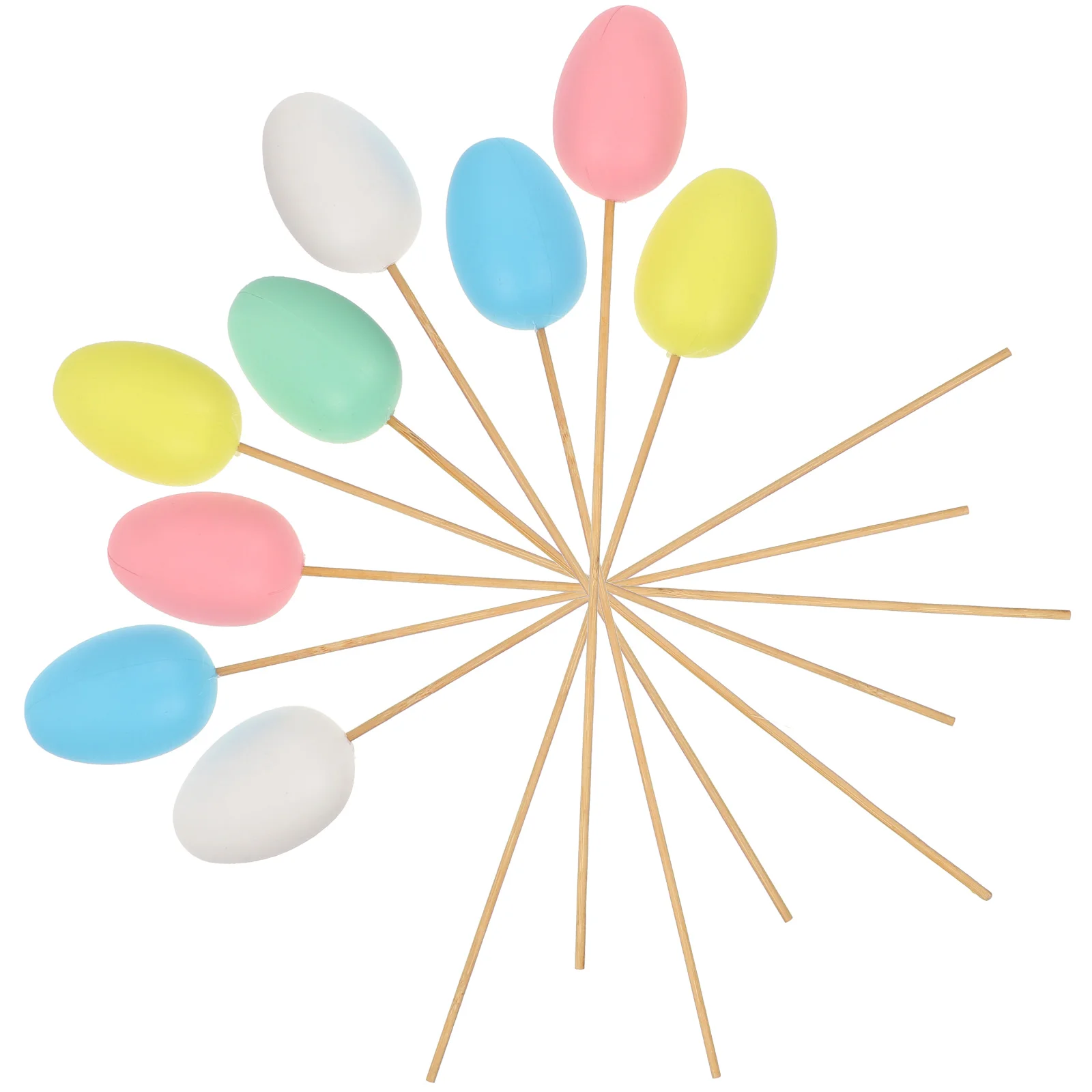 

9 Pcs Premium Plastic Easter Eggs With Wooden Stick For Holiday Decorations Festive Supplies Bright Color Toppers Party Crafts