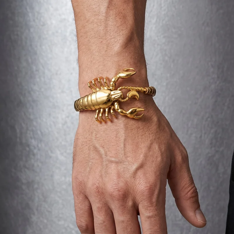 Men's 316L Stainless Steel 3D Scorpion Cuff Bracelet Muti Color Big Scorpion Hinged Punk Biker Wrist Jewelry Wholesale
