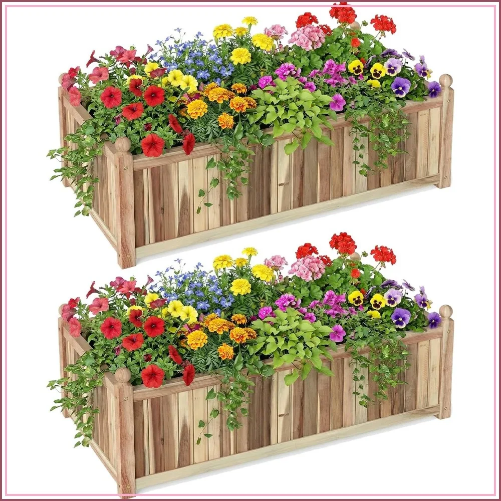 Wooden Raised Garden Bed 44x23x16in with Liner, Drainage, Acacia Planter Box for Vegetables, Flowers, Herbs, Indoor/Outdoor
