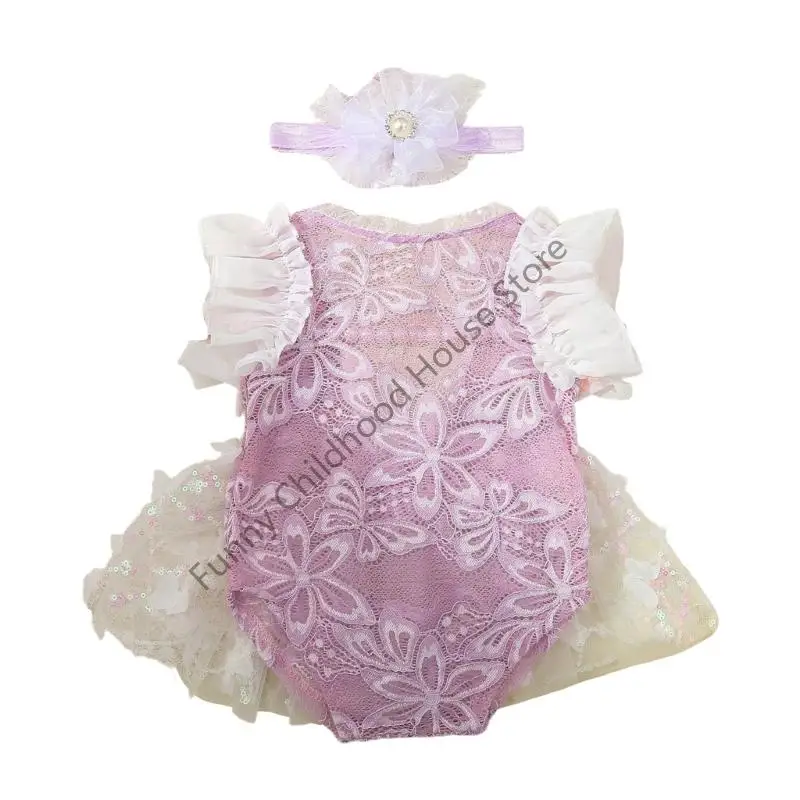 

D0LA новорожденная девушка вязаное кружевное платье фотосъемка с цветочной повязкой на голове детская фотостудия