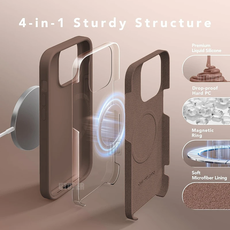 حافظة هاتف بنية حصرية جديدة لهاتف آيفون 17 16 15 14 11 12 13 Pro Max Plus غطاء مغناطيسي ناعم مقاوم للصدمات من السيليكون