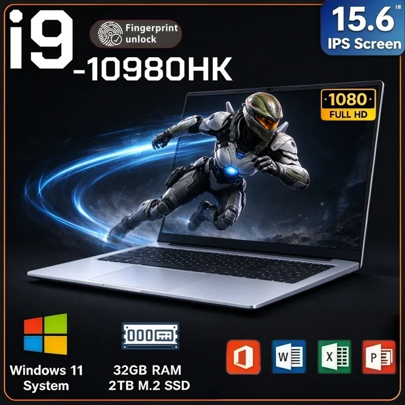 Portable 15.6 Inch Notebook Intel Core I9 10980HK Windows 11 32GB RAM 2TB SSD Fingerprint Unlock PC For Study And Business Use