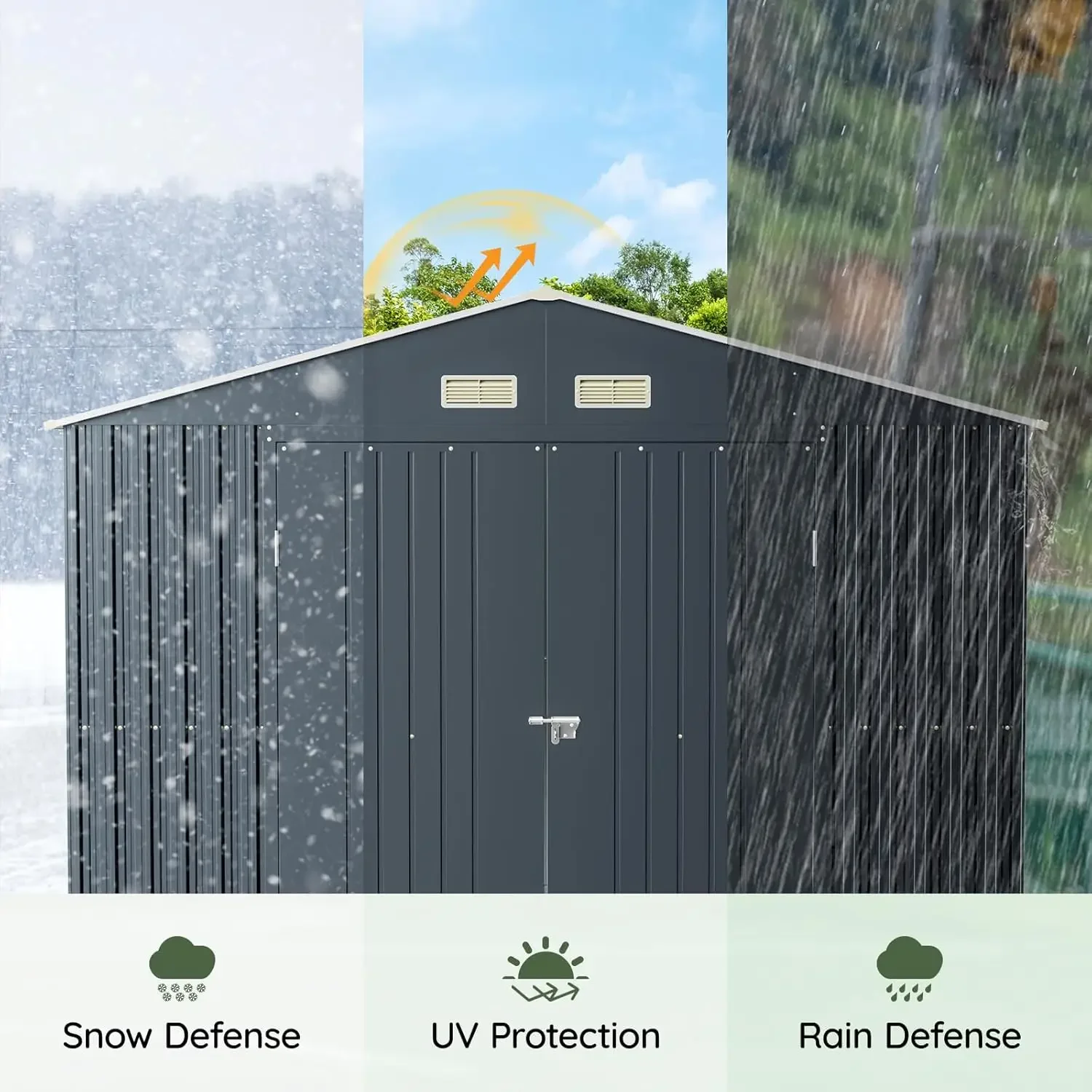 سقيفة تخزين معدنية خارجية مقاس 10 × 10 أقدام، أبواب متأرجحة مزدوجة، ونوافذ شفافة، وسقيفة أدوات للحديقة، والفناء، وأزرق ليلي في الفناء الخلفي #6