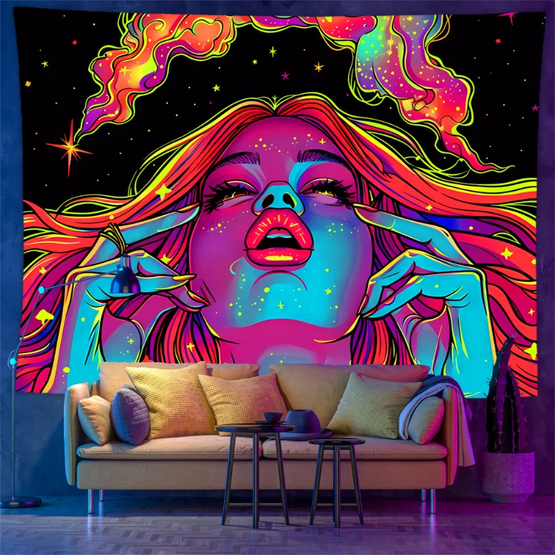 VIKAMA Psychedelic Woman Tapestry, Wall Hanging, Trippy Print for Stoner Room & Party Home Decor, Bedroom Decor