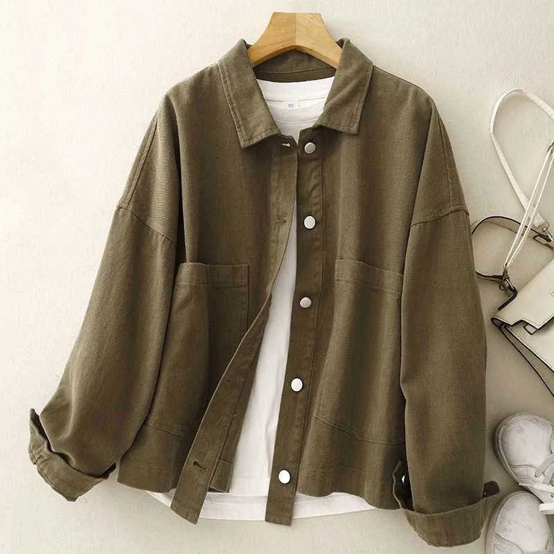 9561 Spring Autumn New Cargo Style Jackets For Women Vintage Loose Casual Simple Single Breasted Lapel Female Outdoor Thin Coats