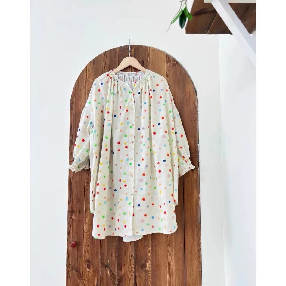 

Женская осенняя коллекция Cheered irt round Ne Свободный крой из льна и хлопка с принтом в клетку Long Sve Vintage Sle Офисная одежда