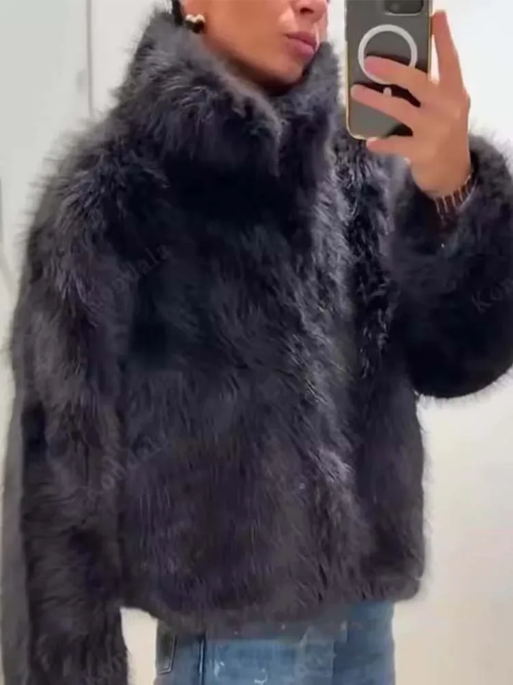 Chaqueta de piel para mujer 2025, nueva Chaqueta corta de calle con botones de manga larga para mujer, ropa de abrigo de ocio a la moda para otoño e invierno