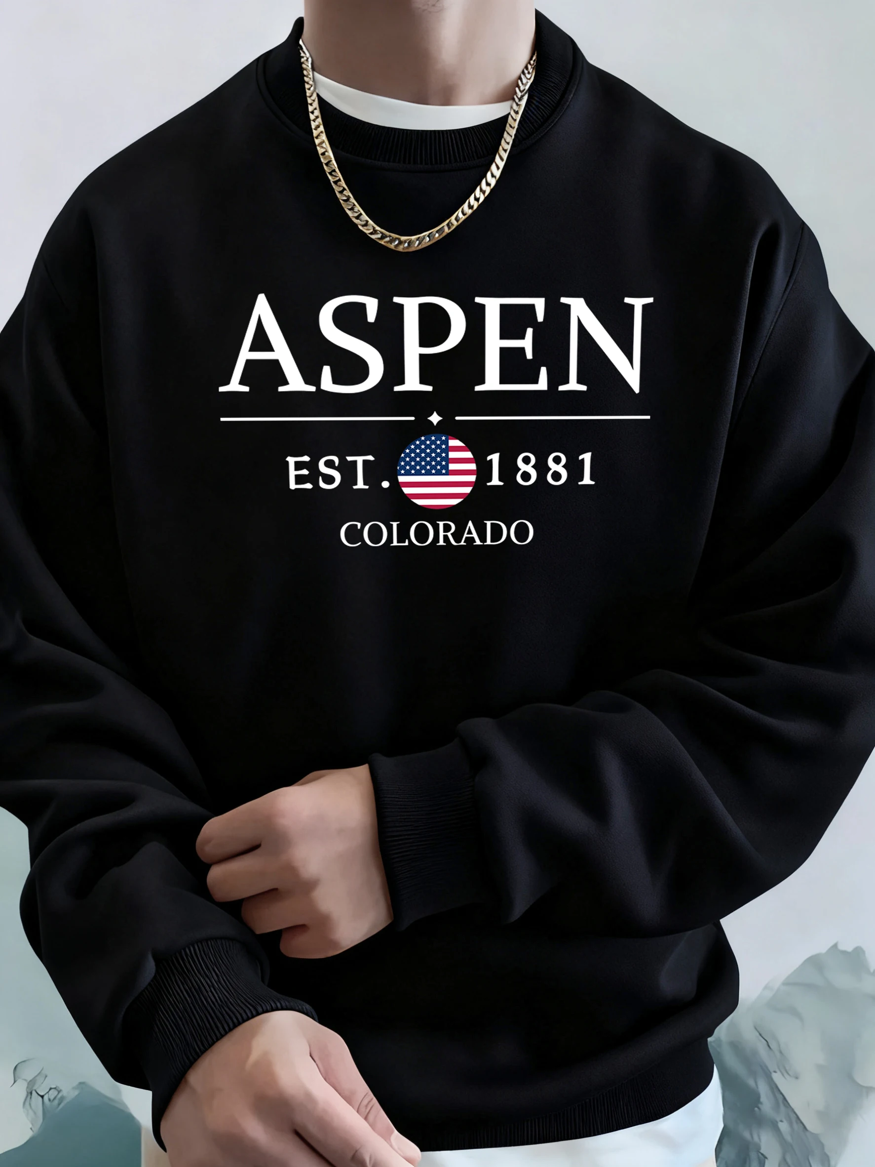

Aspen Colorado Est 1881, флисовые топы с принтом, мужские уличные удобные толстовки, базовая мягкая уличная одежда, утепленные модные толстовки
