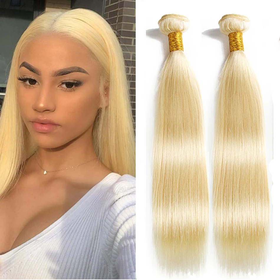 Miss Rola Blonde 12A Grade Straight Human Hair Weave Bundles #613 Honey Blonde Remy Hair Extensions Double Wefts