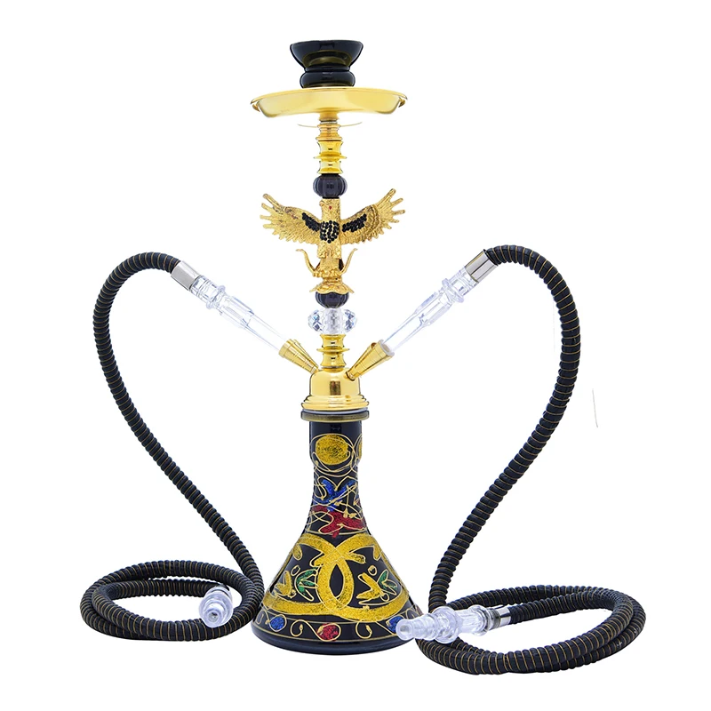 

2 Hose Premium Shisha Kit With Large Capacity Glass Vase Hookah Bowl Hookah Hose Narguile Cachimba Eagle decorative center pole