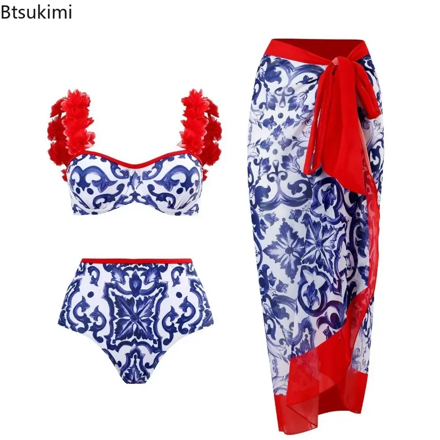 2025 New Arrivals Women's Bikini Sets Floral Printed Ruffle Bikinis Strappy Bandage Swimwear Boho Style Ladies Sexy Bathing Suit