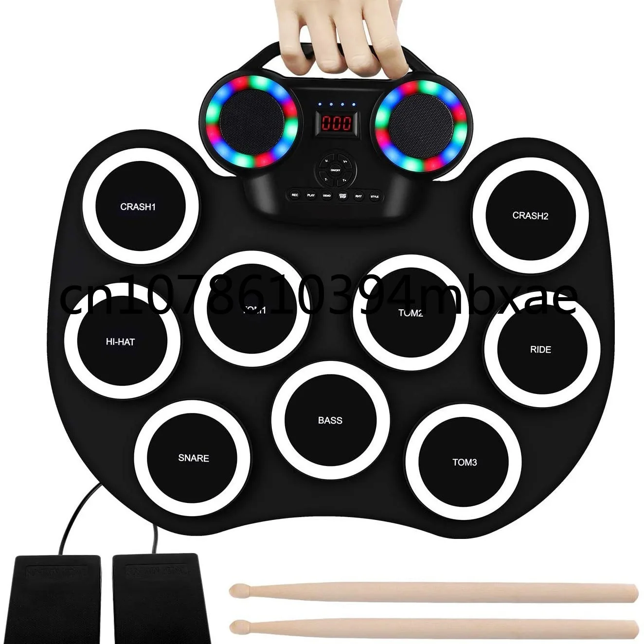 Portable Electronic Drum Hand Roll Electronic Drum Flashing Light Bluetooth Drum Set Built-in Lithium Battery with Speaker