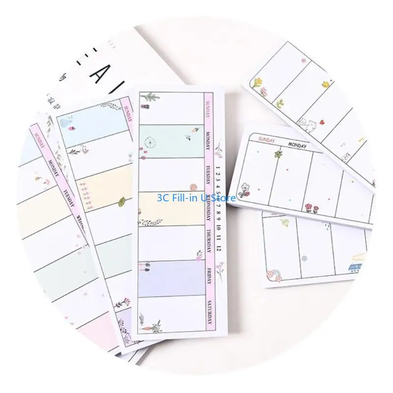 g8ta 두꺼운 종이, 부드러운 쓰기 긴 스트립 주간 일정 노트북 주간 계획 패드 메모장 무작위 디자인 스타일