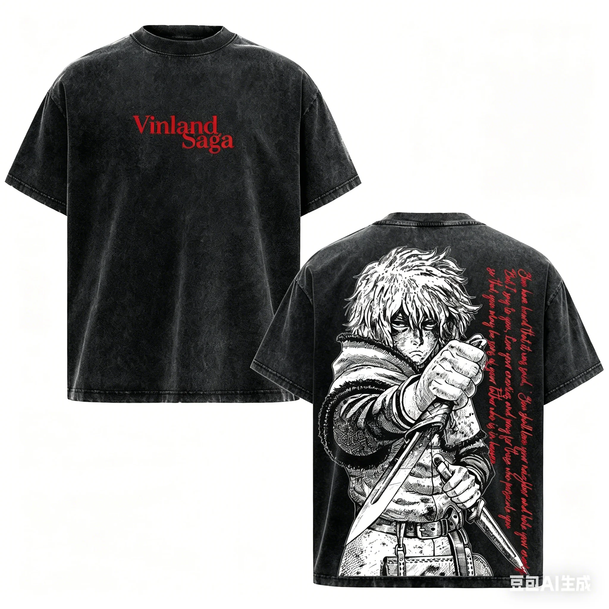 Camiseta VINLAND SAGA con efecto lavado, talla grande, unisex, ropa con personalidad, nuevo modelo, camiseta de anime, ropa para todo el año, ropa urbana clásica