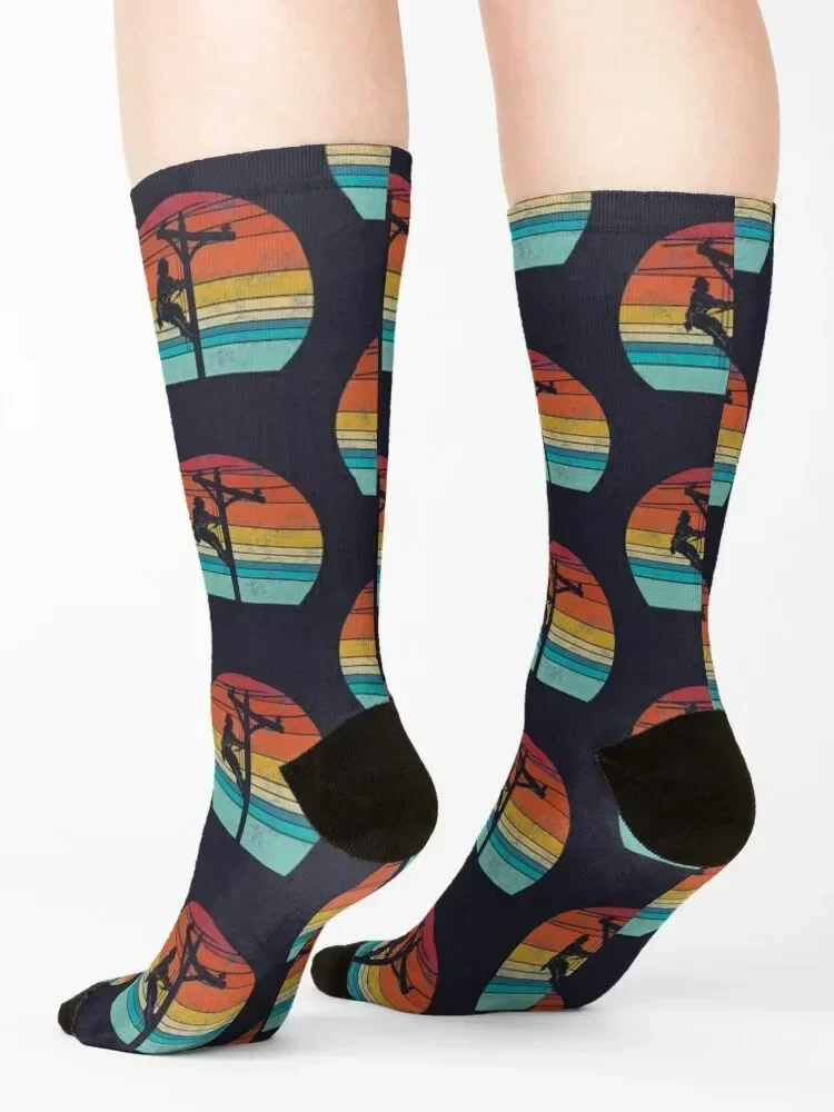 Retro style Lineman Cell Tower Line Worker Socks heated cute kids golf Luxury Woman Socks Men's