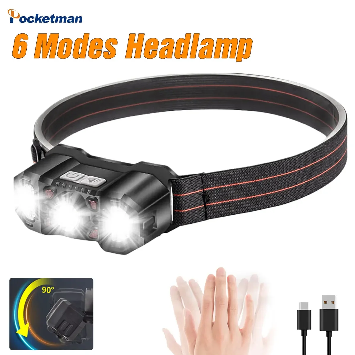 

Mini LED Headlamp USB Rechargeable Waterproof Headlight Powerful Headwear Lantern High Brightness Outdoor Fishing Camping Hiking