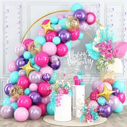 Pink Purple Blue Garland Balloon Arch Kit Confetti Star Foil Balloon for Girl Princes Birthday Baby Shower Neon Party Decoration