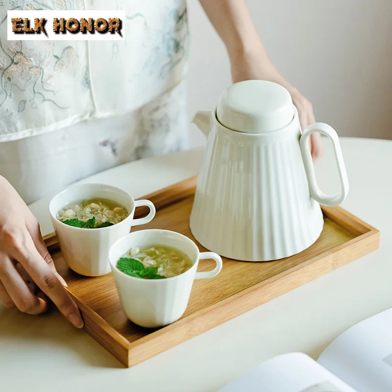 750ml Handmade Cold Water Pot Zen Ceramic Teapot Boutique Vertical Grain Tea Pot With Filter Retro Tea Soaking Kettle Gifts