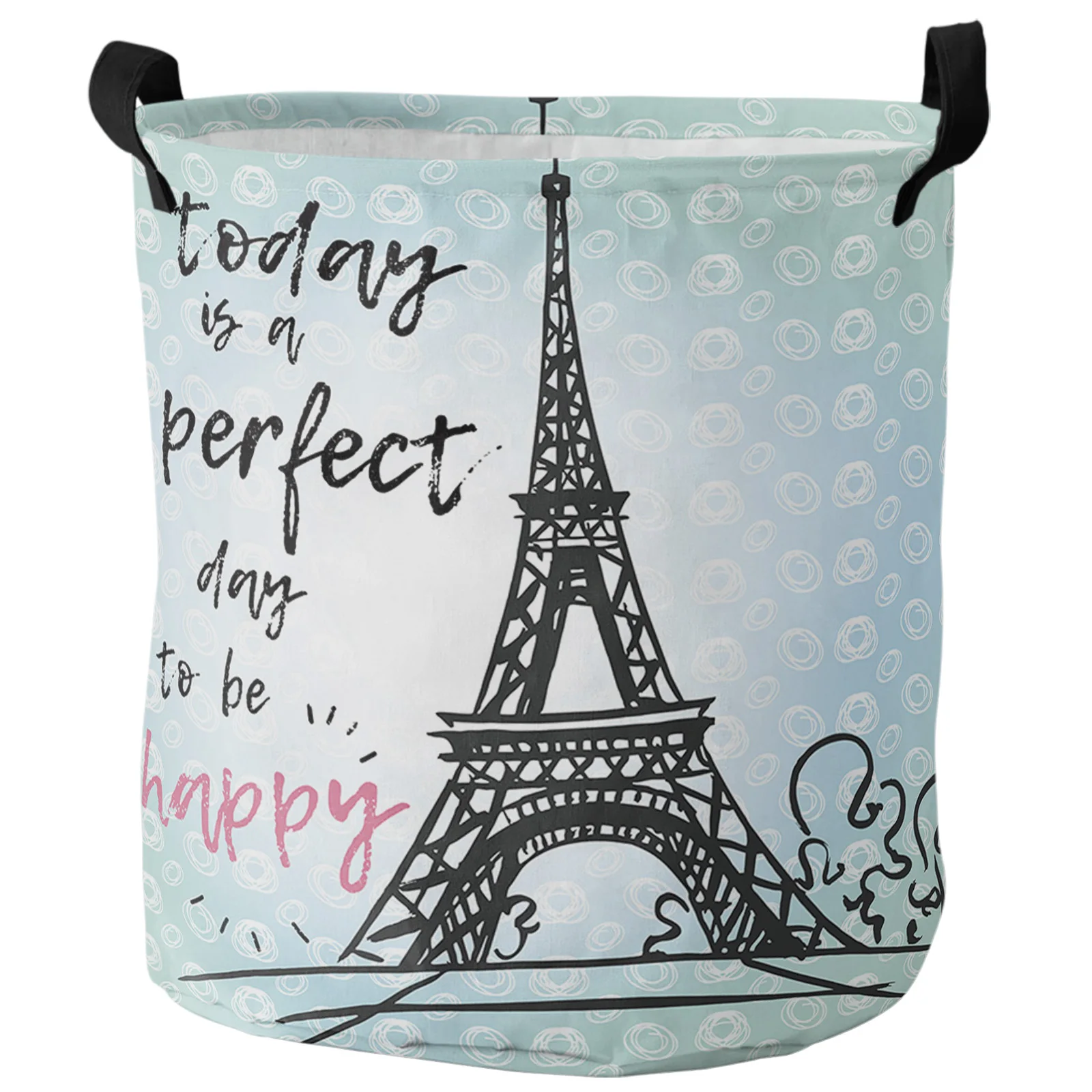 Eiffel Towers Dirty Laundry Basket Foldable Round Waterproof Home Organizer Basket Clothing Children Toy Storage Basket