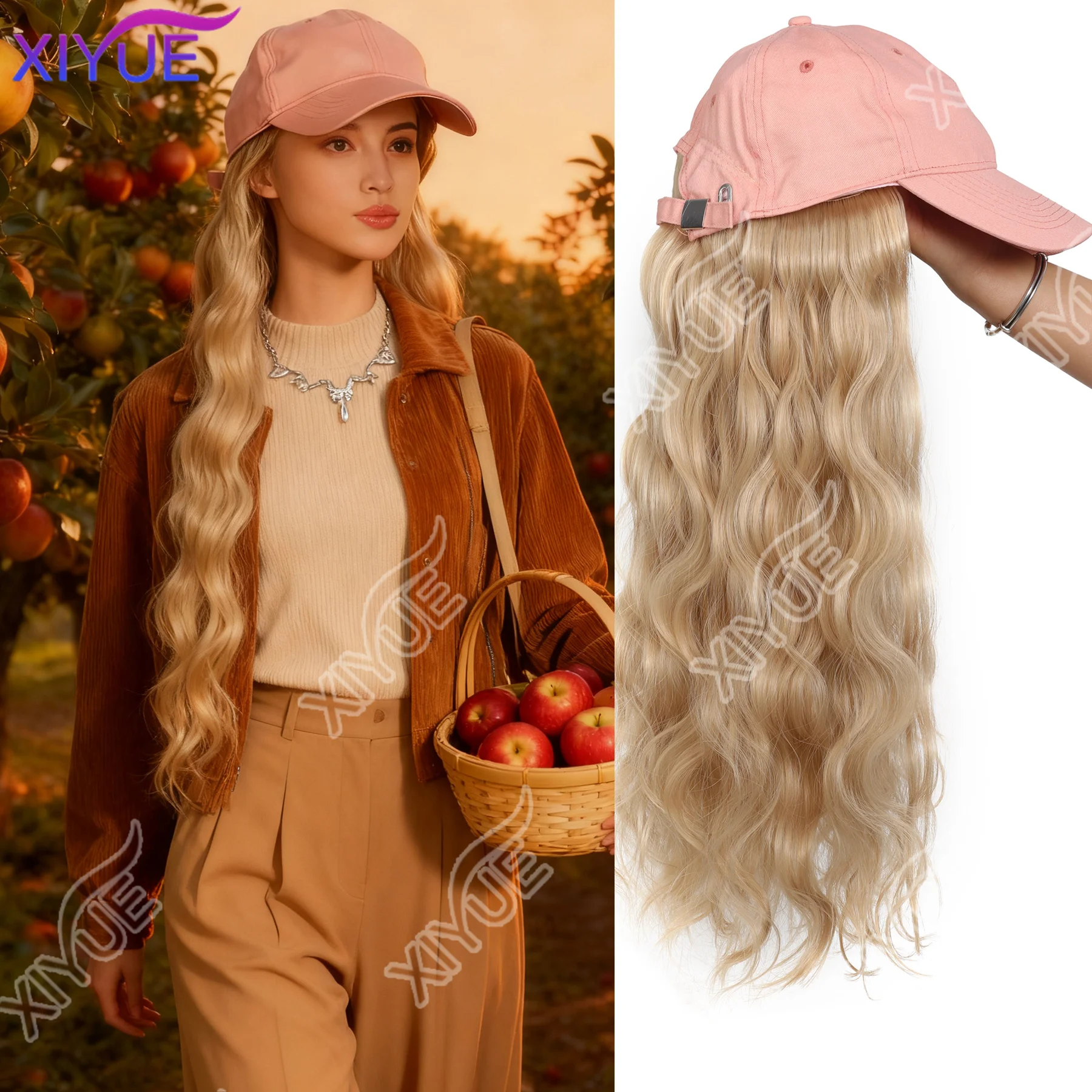 

pink Hat Wig for Women Wave Baseball Cap Wig with Curly Hair Extensions Wig Synthetic Wave Wig Hat Adjustable Baseball Hat Wig