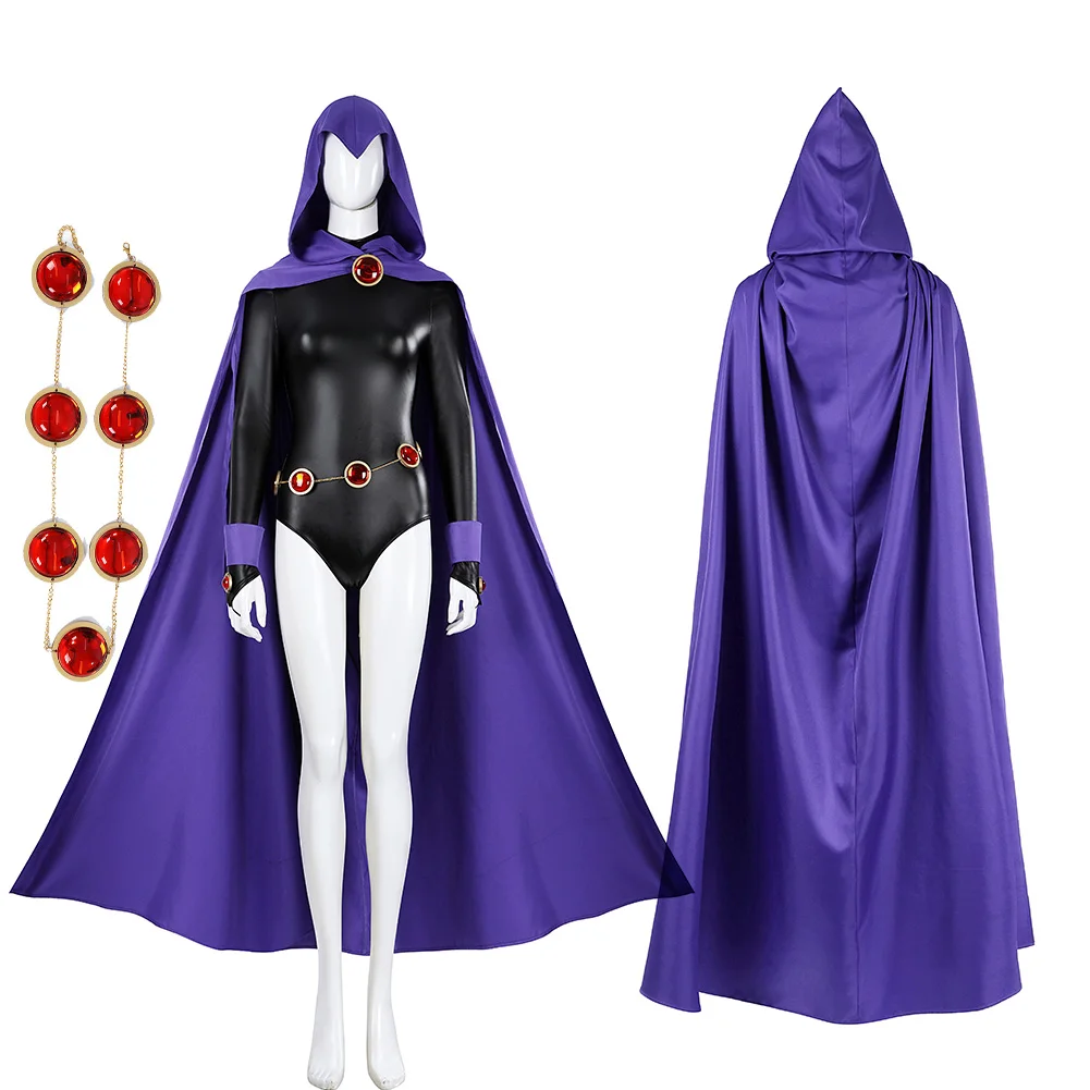 Teen Raven Cosplay Costume Titans Disguise Fantasia Clothing Halloween Carnival Part Suit