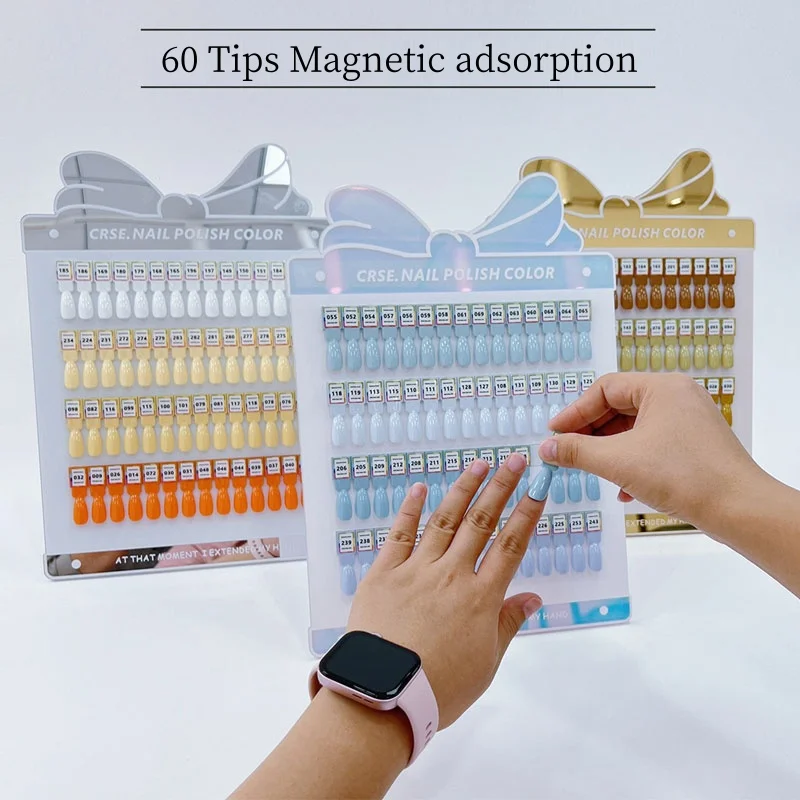 60 Colors Tips Nail Gel Polish Sample Try-on Testing Tools Separable Magnetic Design False Nail Display Board Swatches Showing