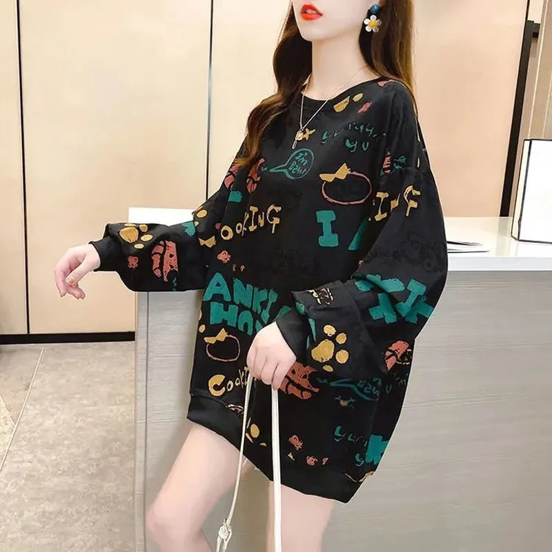 Loose Sweatshirts Plus Size O-Neck Leisure Cotton Women Clothes Batwing Sleeve Striped Printing Slight Strecth Pullover Fashion