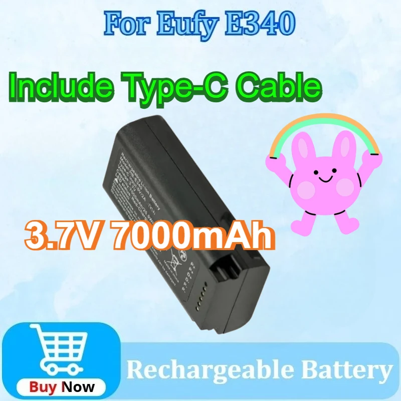 

E340 3.7V 7000mAh 29.5Wh Rechargeable Video LDoorbell Battery USB-C Charge for Eufy Video Doorbell (Include Type-C Cable)