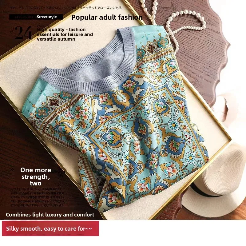 T-shirt tricoté en soie imprimé épissure ort Sve pour femmes Faion Outlet Store Bright Tead/Bead pour les déplacements Sle Polyester Nylon