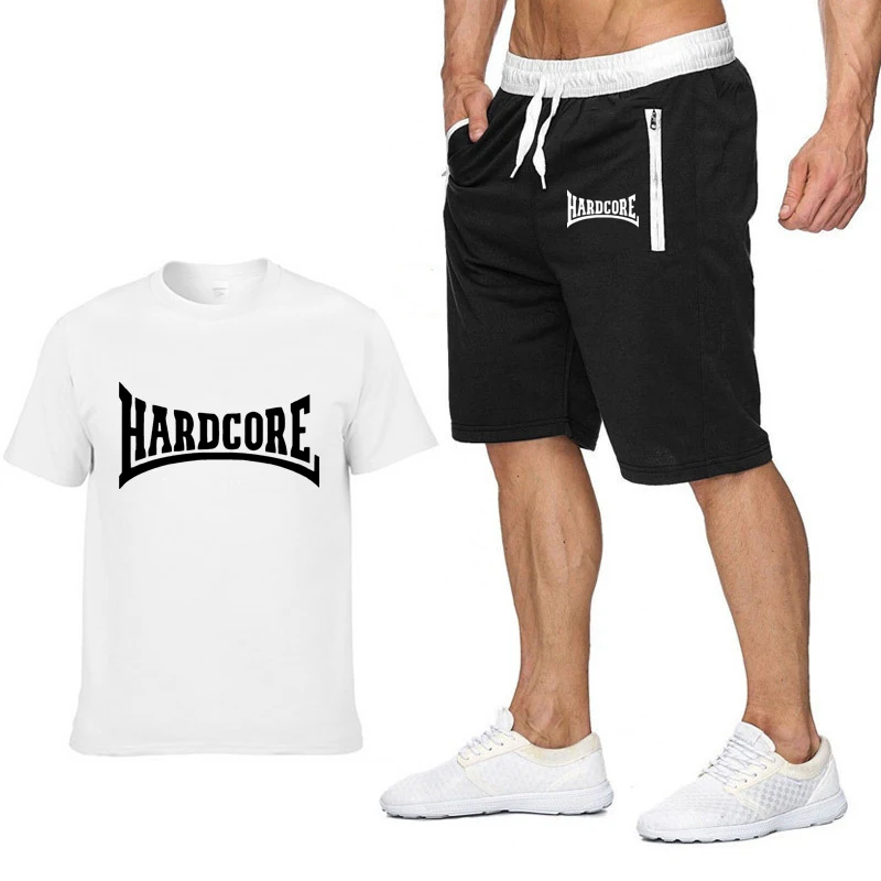 Mens Short Sleeve Hardcore Ma1 Bomber Print Summer Mens TShirt HipHop Harajuku High Quality Cotton TShirts Pants Suit Sportswear