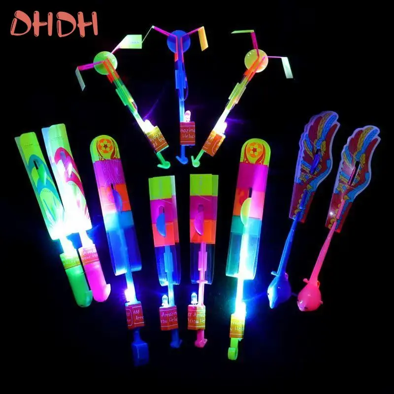 8 à 50 pièces en plein air brillant fusée Flash lumière LED nuit enfants lumineux fronde jouets briller fronde élastique hélicoptère rotatif