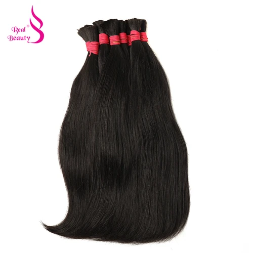 Imagen 2 del producto REAL BEAUTY-extensiones de cabello humano Remy, cabello Natural liso de Vietnam a granel para trenzar mechones de trenzas de ganchillo sin trama, color negro y marrón