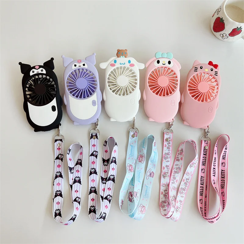 Sanrio-ventilador eléctrico portátil con Usb, miniventilador silencioso de escritorio para estudiantes, Kawaii, Hellokitty, Mymelody, Kuromi, 2024