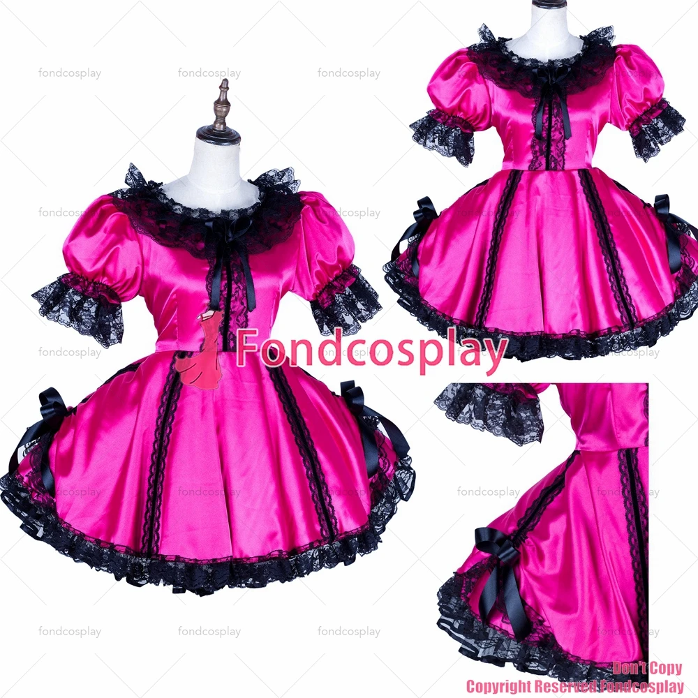 

fondcosplay adult sexy cross dressing sissy maid short lolita punk gothic hot pink satin dress cosplay CD/TV[G1767]