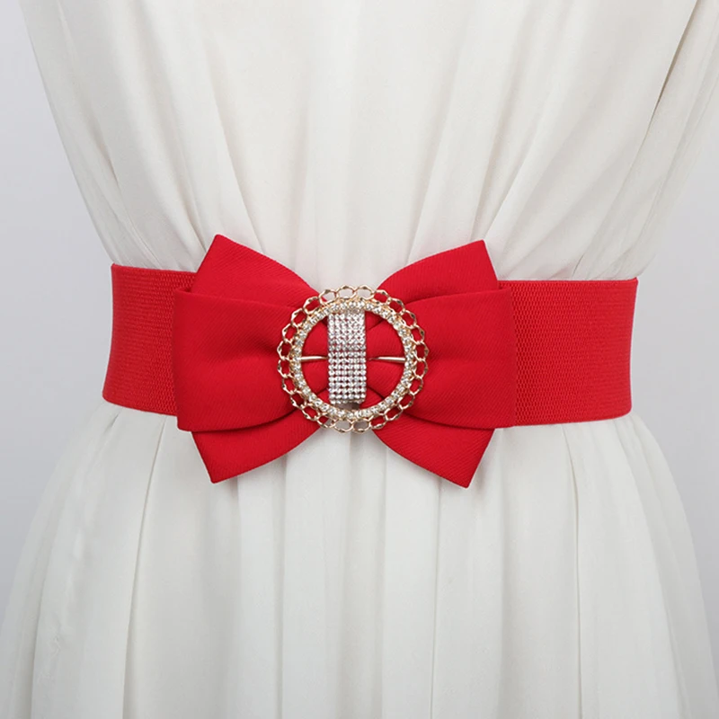 

Модный эластичный широкий пояс-корсет для платья, костюма, пальто, украшение для женщин, роскошный женский пояс с красным бантом