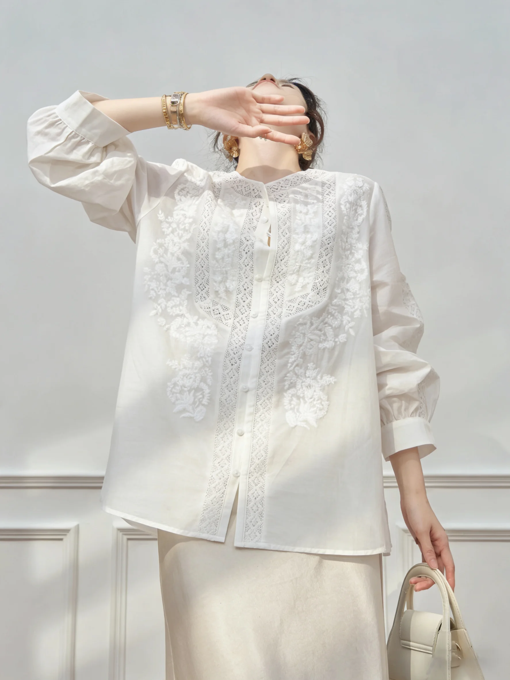 

Ele White Floral irt Top And High Waist Skirt Set Women's Faion Spring Outfit Unique Beautiful Small Ensemble