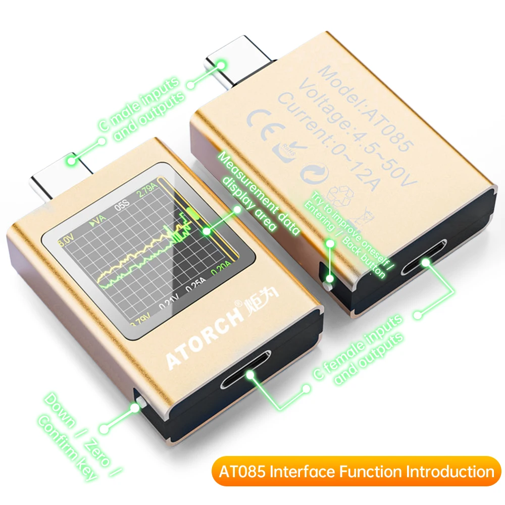 DC 4.5~50V 12A Digital Display Volmeter Ammeter Charger Tester Voltage Current Power Meter Real-Time Multi-function Type-C PD3.1