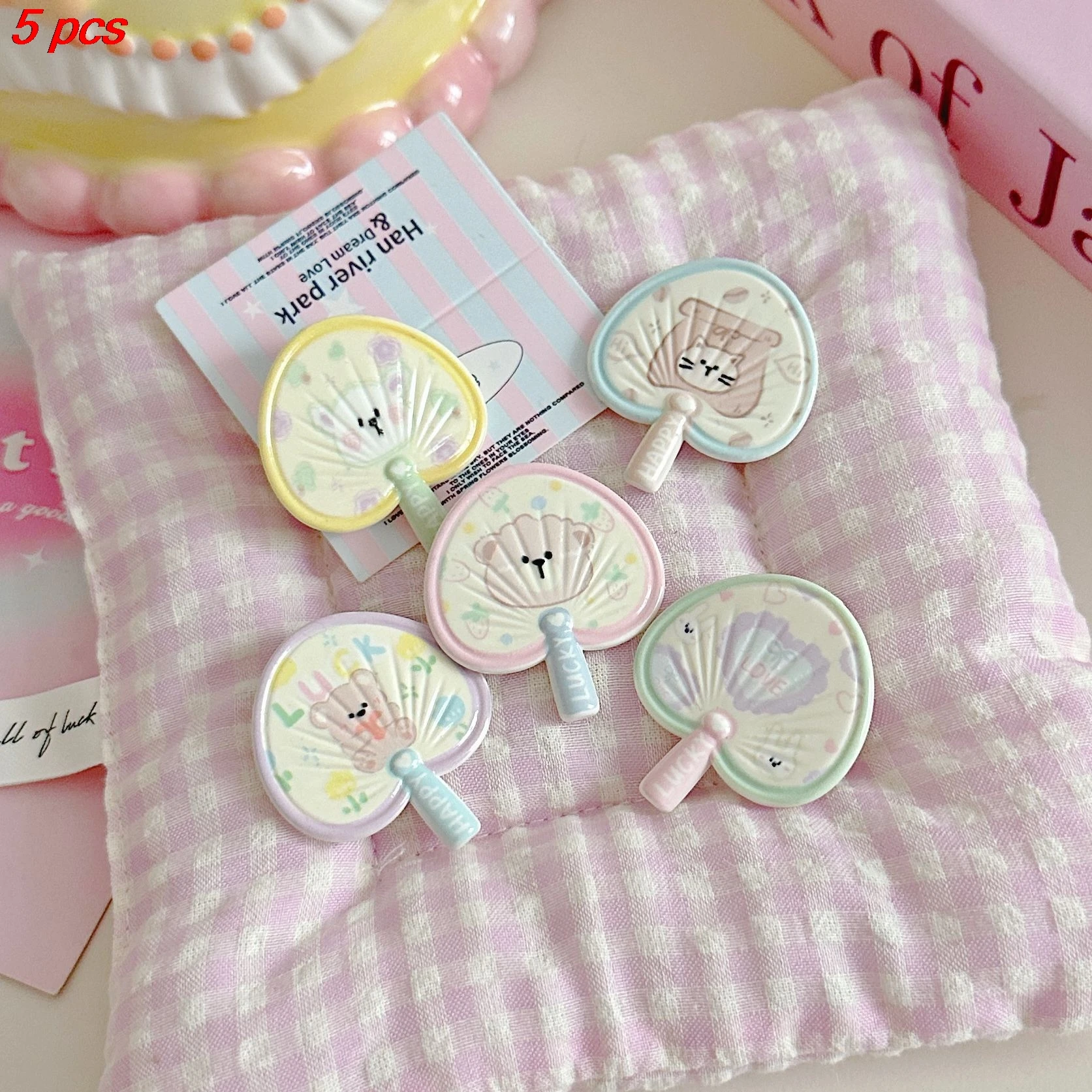 

5 Pcs Women's Hair Clips Set Fan Shaped Creative Cute Cartoon Print Kawaii Sweet Hair Pins Korean Hair Accessories For Children