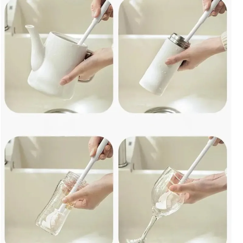 Silicone Cup Brush Multifunction Cup Scrubber Glass Cleaner Long Handle Drink Wineglass Bottle Glass Cup Cleaning Brush Kitchen