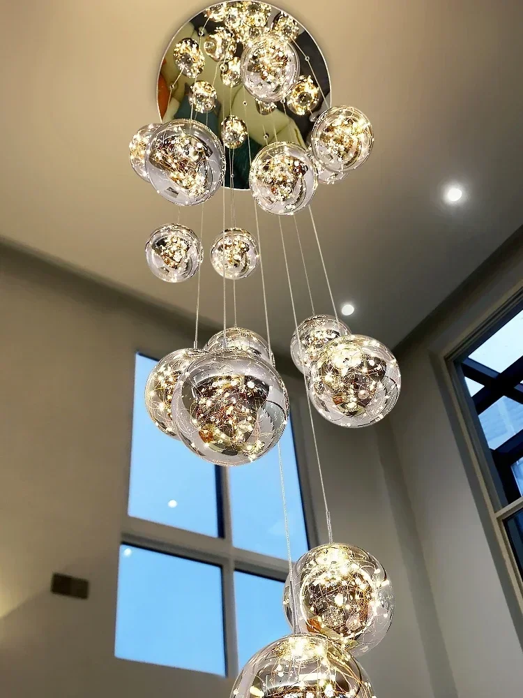 

Dining Kitchen Crystal Ball Modern Spiral Chandelier Living Room Villa Loft Stair Ceiling Light pendant lights