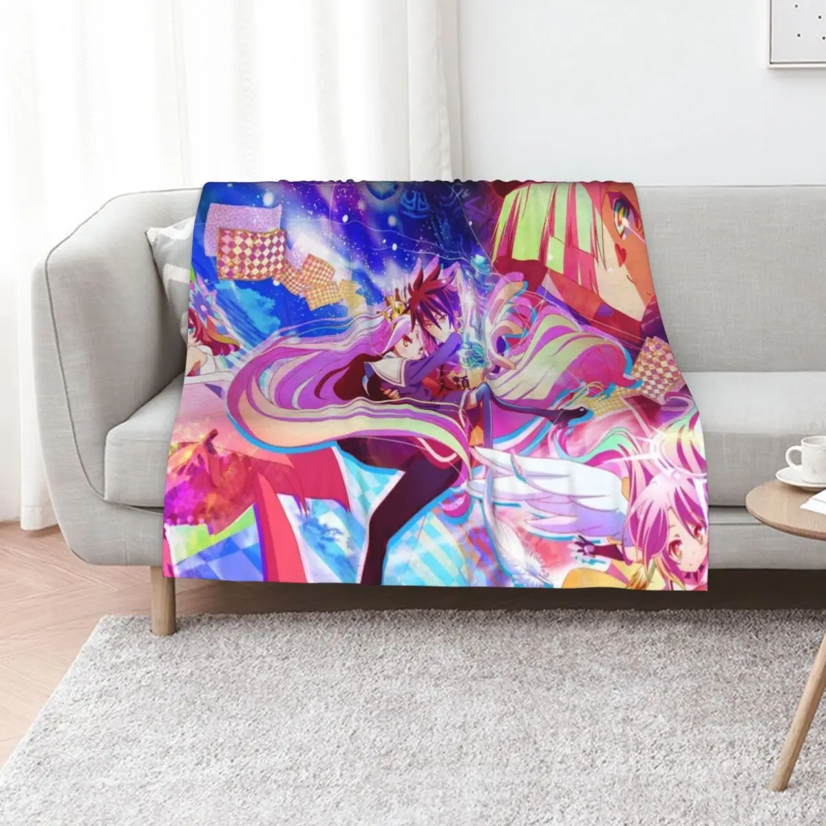 

No Game No Life Sora and Shiro Throw Blanket Sleeping Bag Multi-Purpose Thin Furrys Blankets