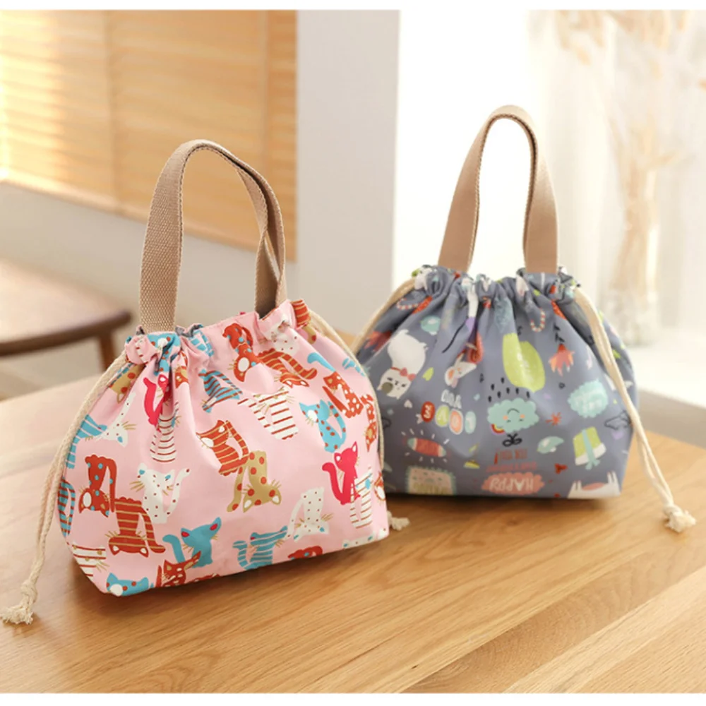 New Nylon Drawstring Strap Bag Cartoon Printing Cute Storage Meal Bag Tote Bag