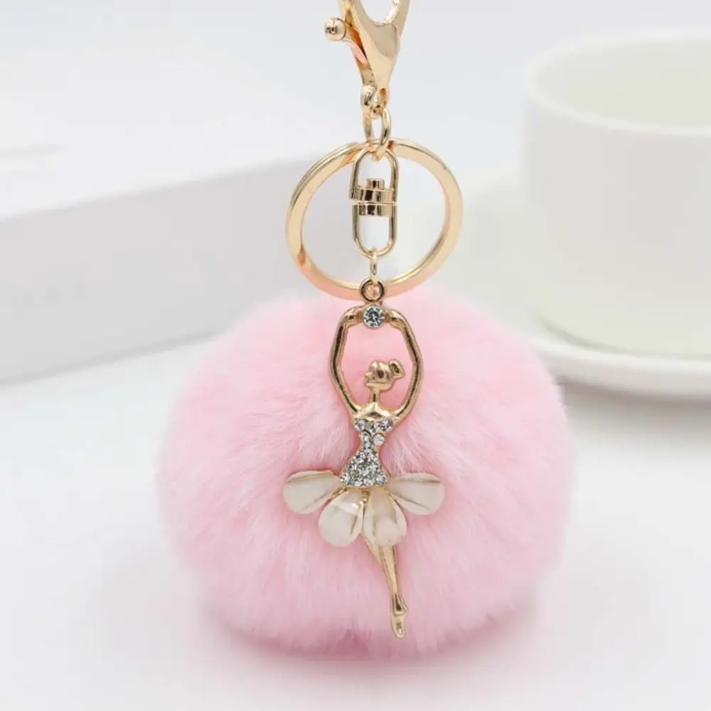 Women Women Trinket Pom Pom Keyring Ballet Angel Girl keychain Fake Fur Key Chain Little Angel Car keychain Fur Ball Keyring