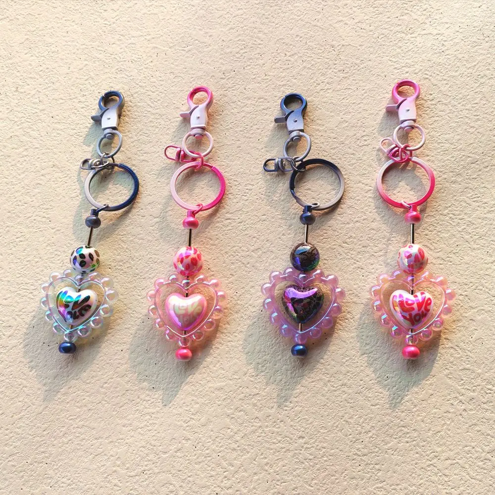 Acrylic Heart Beads UV Color Plating Key Chains Keychains Progressive Shade Key Ring Holder Jewelry DIY Beads Accessories N285