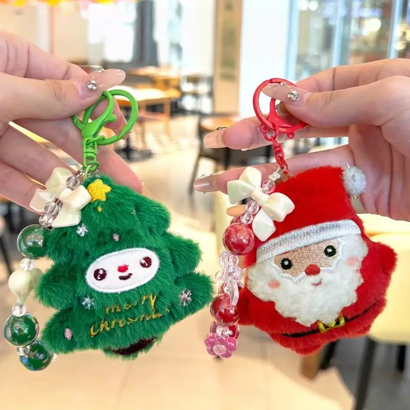 New Year Gift Cartoon Cute Christmas Keychain Plush Santa Claus Christmas Tree Pendant Backpack Hanging Decoration